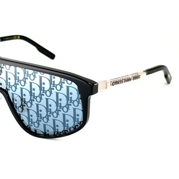 IMG_8542_196731_573085 عینک آفتابی دیور Dior مدل M1F اورجینال با لنز مونوگرام آبی، فریم مشکی و دسته های فلزی Christian Dior